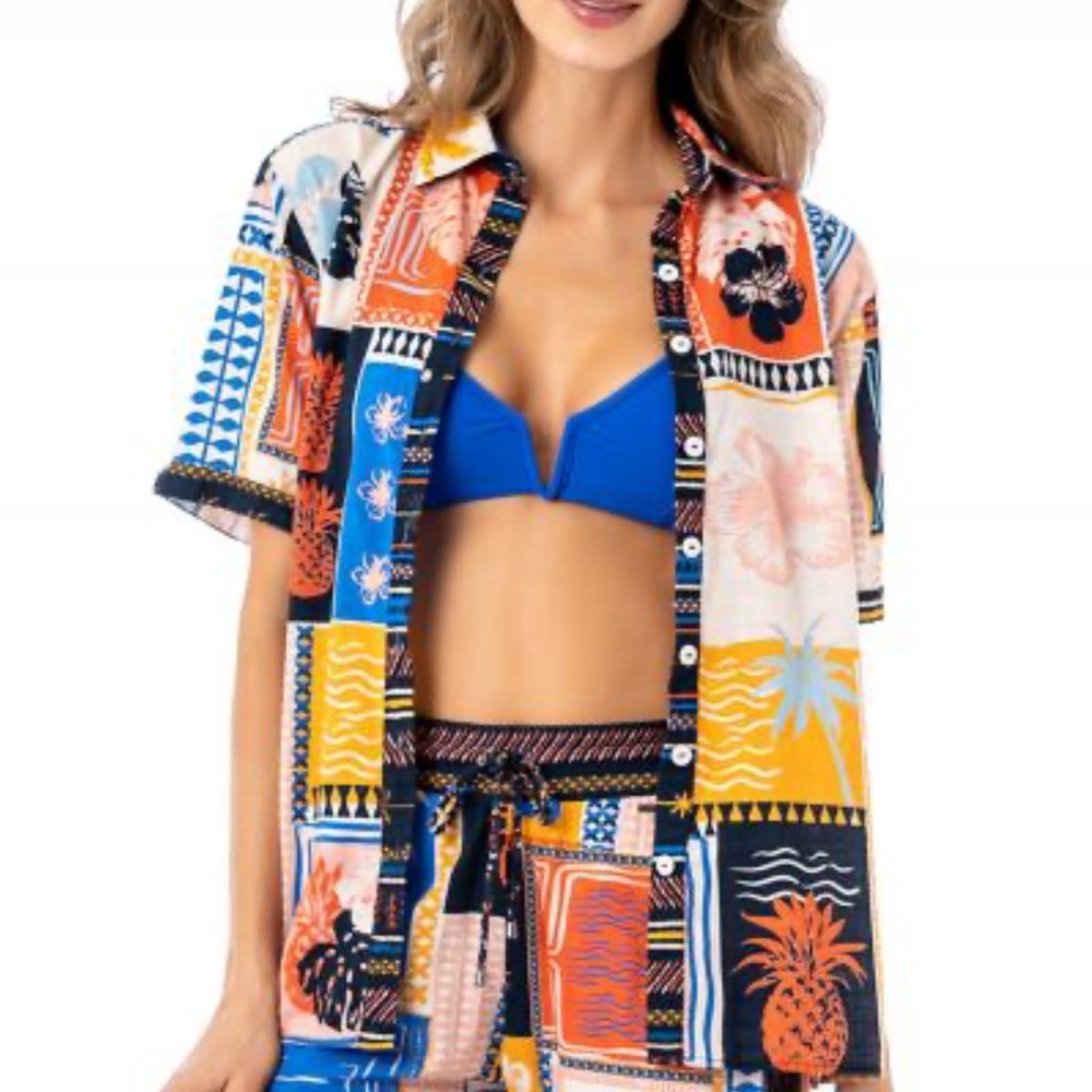 NWT MAAJI Paradise Postals Saona Cover-Up Shirt SMALL
